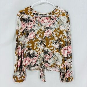 Soft Surroundings Women’s Large Long Sleeve Floral Blouse Tie Top Feminine